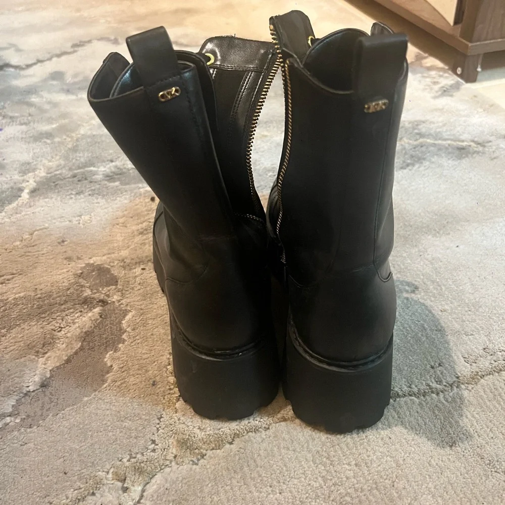 Michael Kors Black Leather  Combat Boots with Gold Accents - Picture 6 of 9